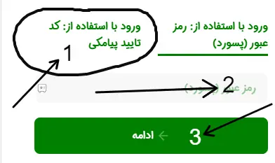 راهنمای تصویری دریافت و وارد نمودن کد تایید پیامکی